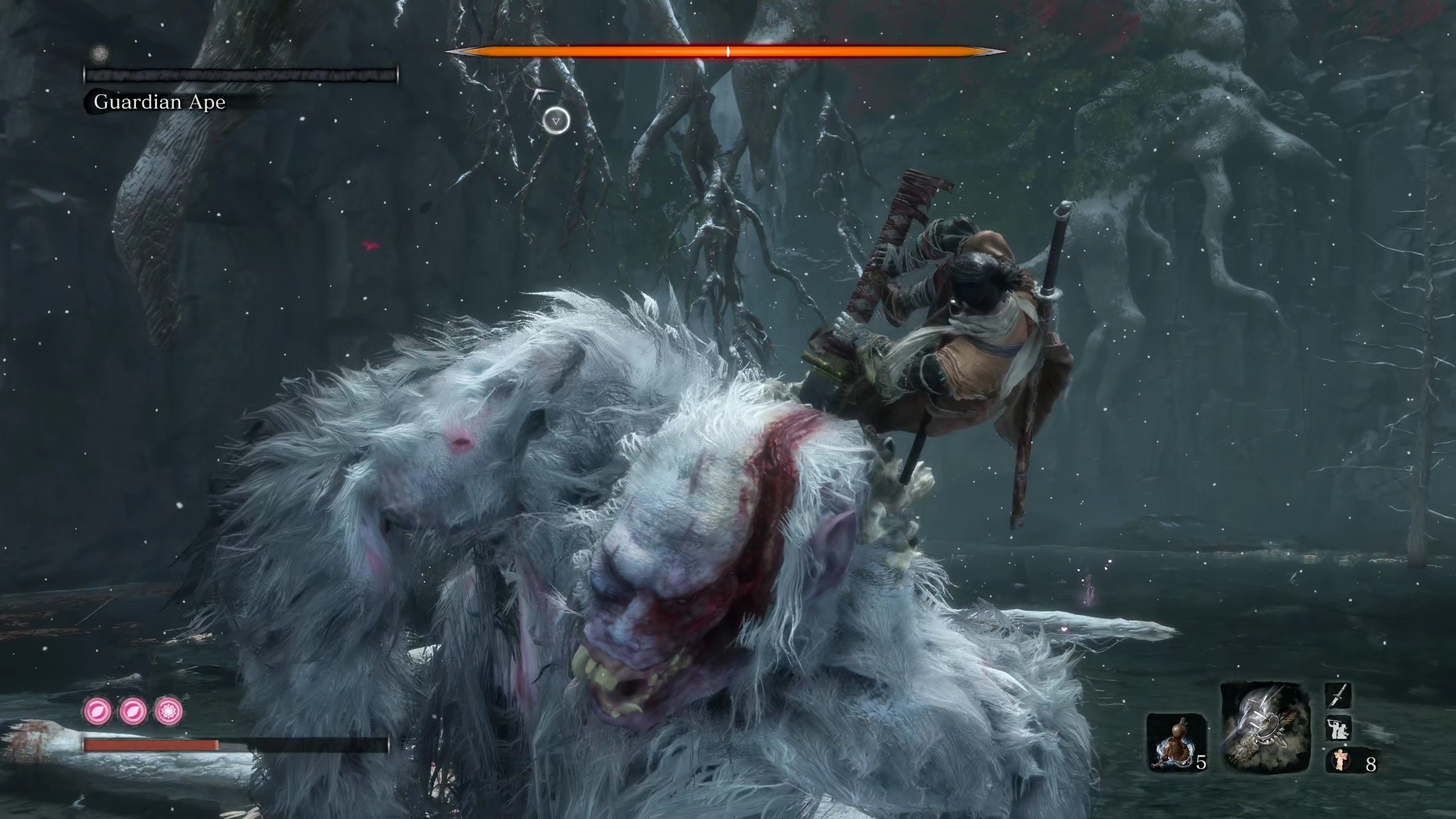 Unfortunately, beheading the Guardian Ape only makes him angrier.