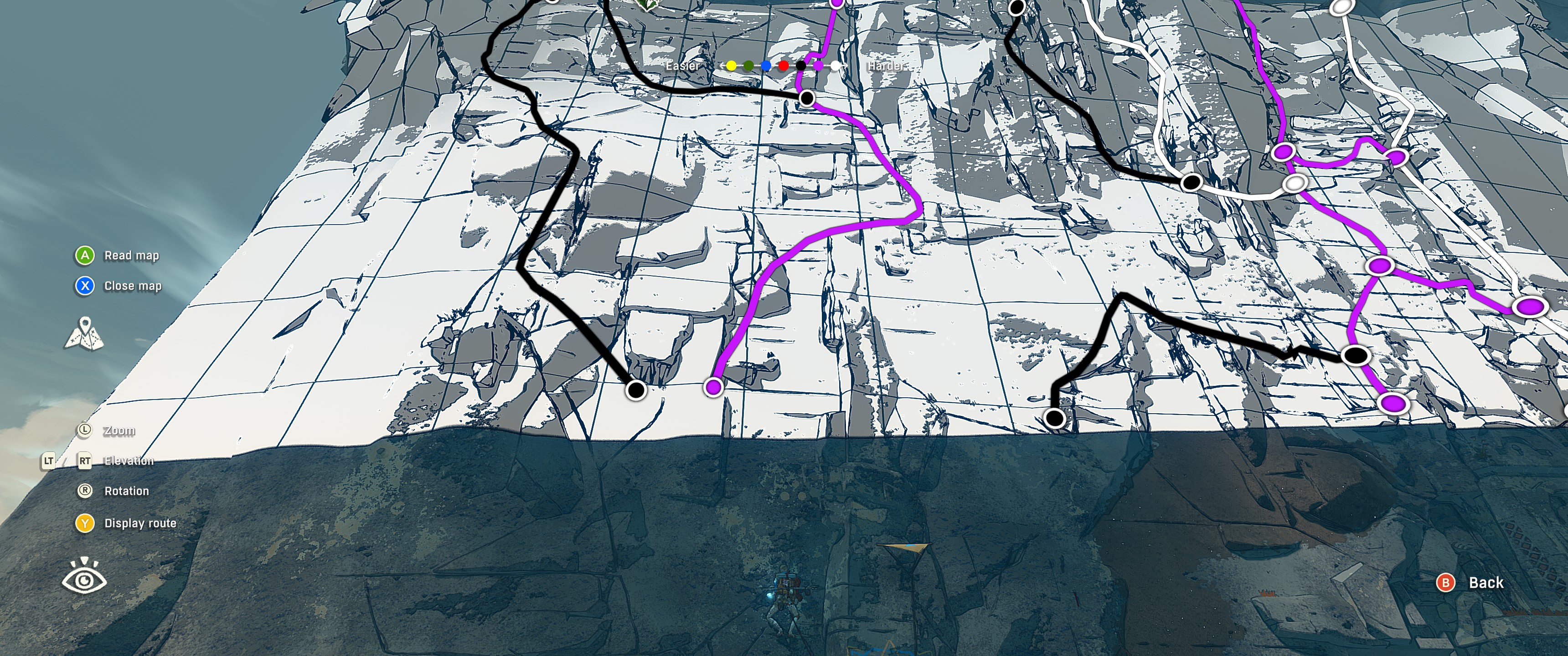 Maps can be found that show recommended routes with color-coded difficulty.
