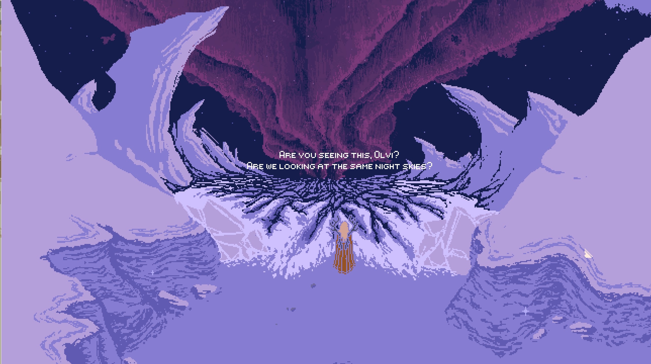 One of many gorgeous hand-drawn vistas.